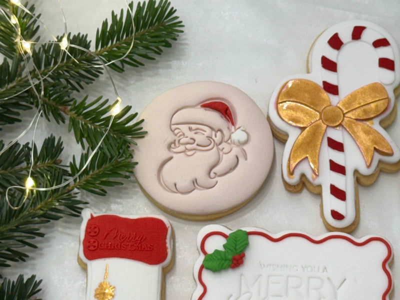 Santa Circle Cookie and White Candy Cane Cookie