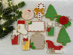 Traditional Christmas Cookies Pack including Santa Cookie, Stocking Cookie, Present Cookies, Red Sleigh Cookie, Christmas Tree Cookie & Candy Cane Cookie